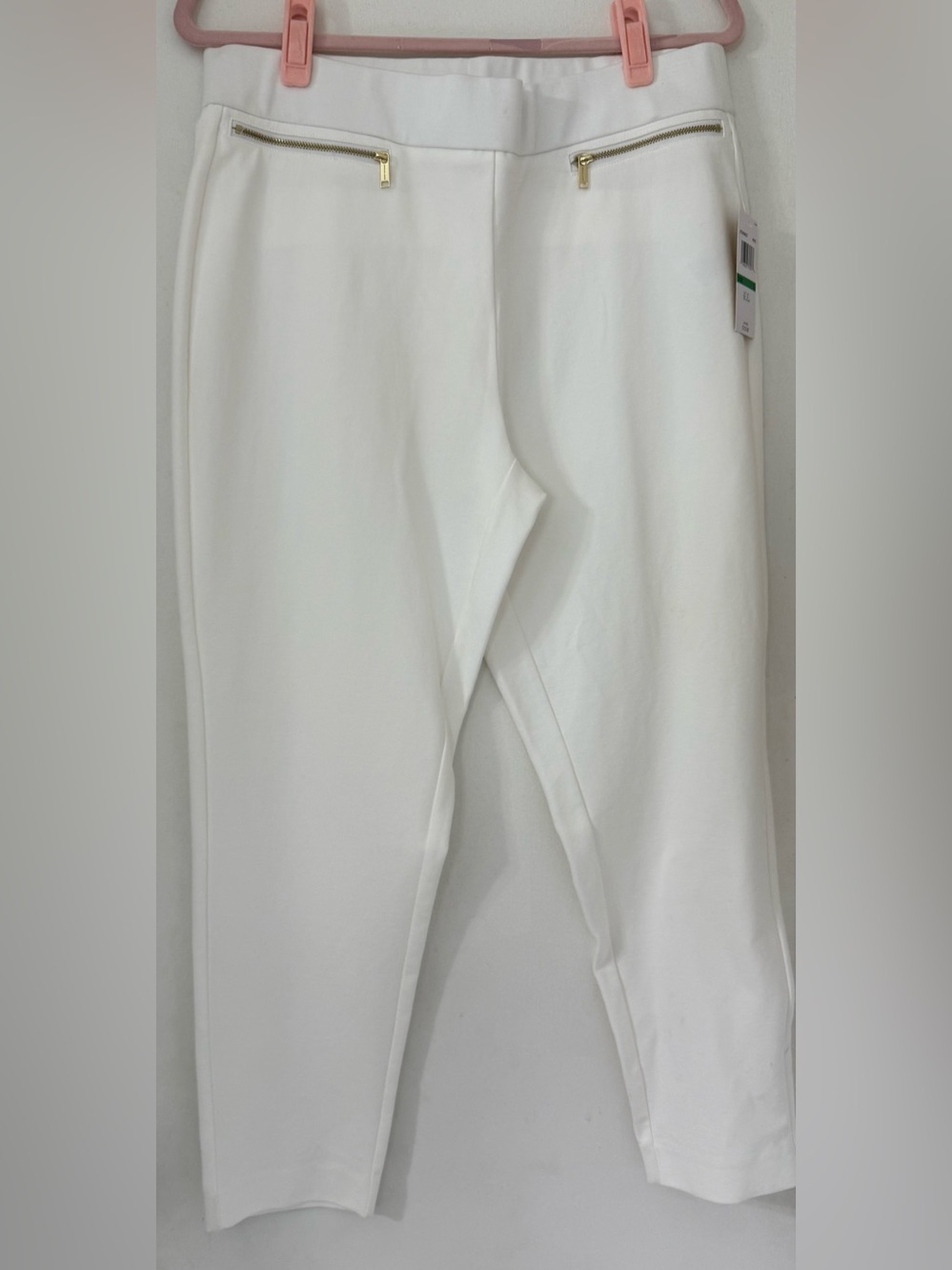 MICHAEL Michael Kors White Ponte Ankle Pants with Gold Zippers